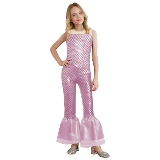 Sywiyi Combinaison Princesse Sirène Sans Manches avec Design Écailles de Poisson Longues Pattes d'Éléphant Rose 16