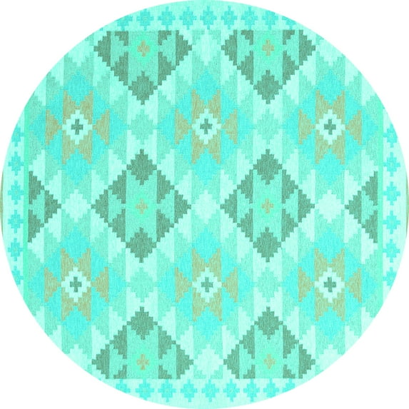 Ahgly Company Machine Washable Indoor Round Southwestern Turquoise Blue Country Area Rugs, 6' Round
