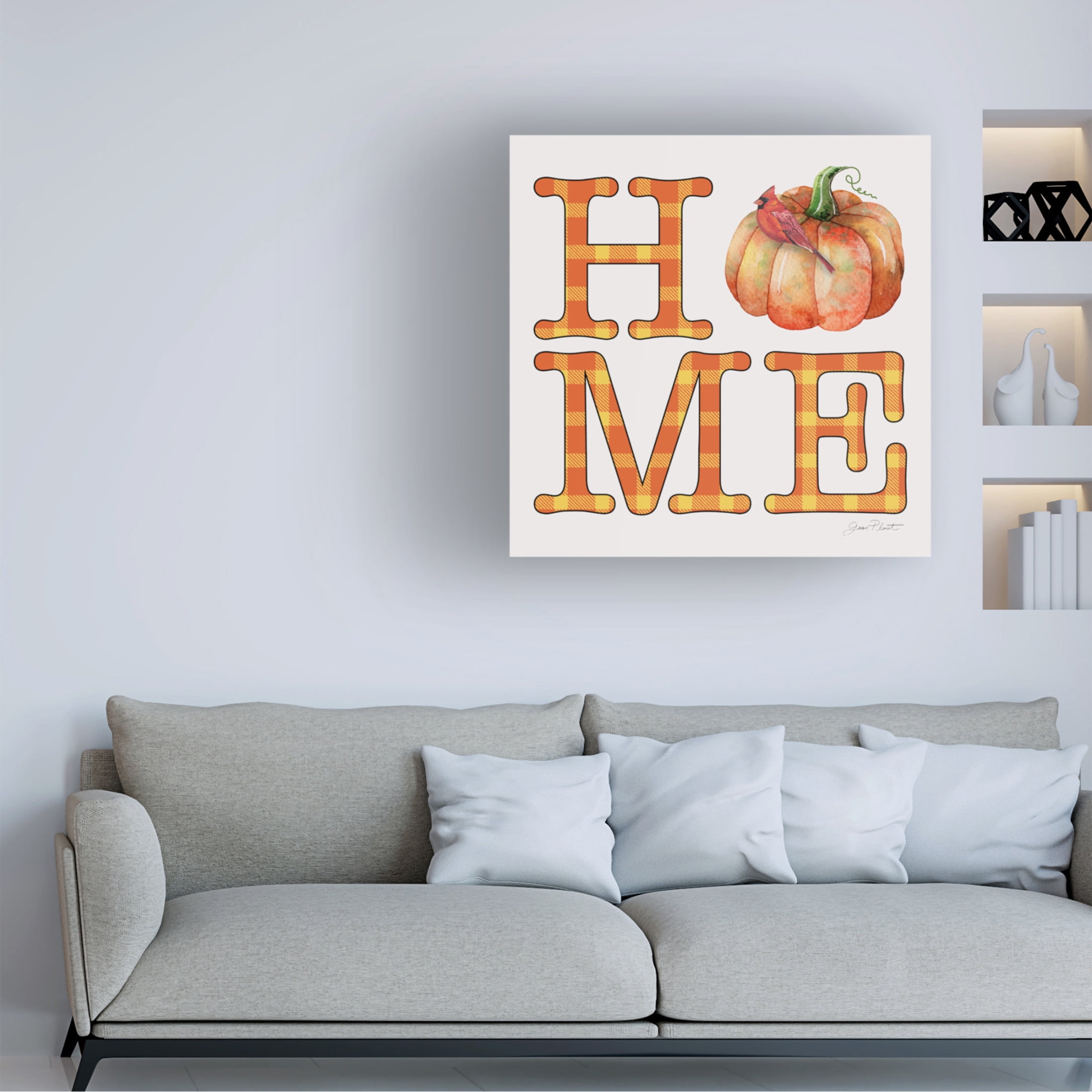 Canvas Wall Art - Jean Plout 'Fall Plaid Celebration C' Wall Art for Living Room, Bedroom, or Office Décor by Trademark Fine Art - 14 x 14 Inches