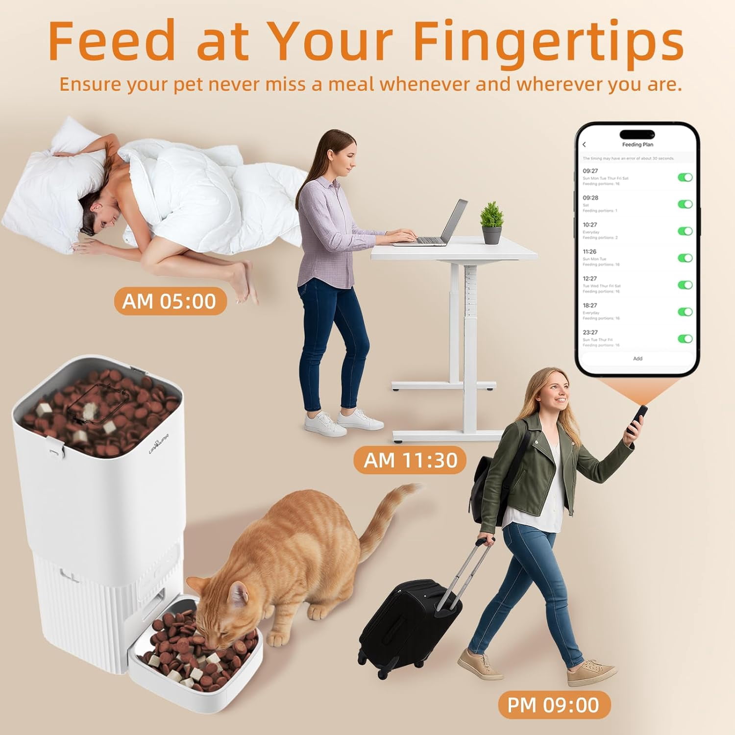 Automatic Cat Feeder 7L WiFi App Control Programmable Dog Food Dispenser with Voice Record and Anti-Clog Design