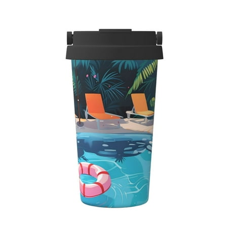 

Matuu Tropical Poolside Relaxation for Insulated Coffee Mug Reusable Travel Coffee Cup Spill Proof 16oz Stainless Steel Coffee Cups for Hot/Ice Coffee Tea