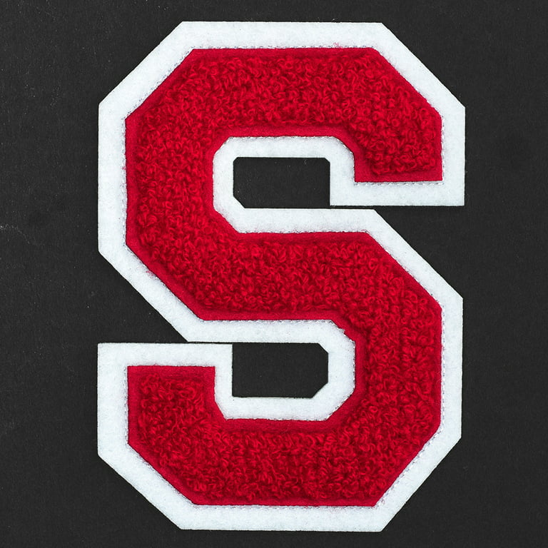 Chenille Stitch Varsity Iron-On Patch by pc, 4-1/2, Red/White, TR-11648  (Letter S) 