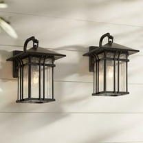 John Timberland Syon Mission Outdoor Wall Light Fixtures Set of 2 Painted Bronze Lantern 14" Clear Seeded Glass for Post Exterior Barn