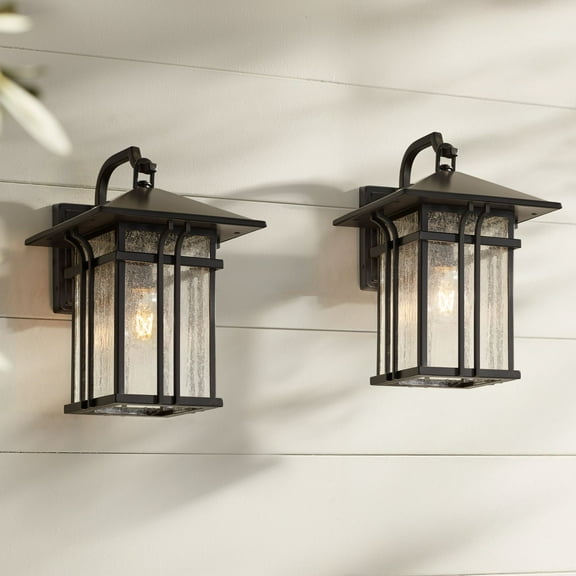 John Timberland Syon Mission Outdoor Wall Light Fixtures Set of 2 Painted Bronze Lantern 14" Clear Seeded Glass for Post Exterior Barn