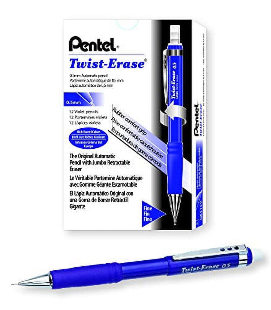 Pentel Twist-Erase III Mechanical Pencil,0.5mm, Violet Barrel, 12 Pack (QE515V)