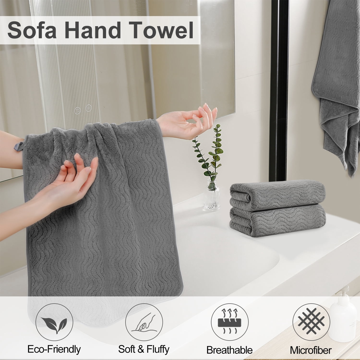 Jessy Home 12 Pack Dark Gray Hand Towel Set 16"x31" Soft Highly Absorbent Quick Dry Bathroom Towels 600 GSM Microfiber Plush Towels