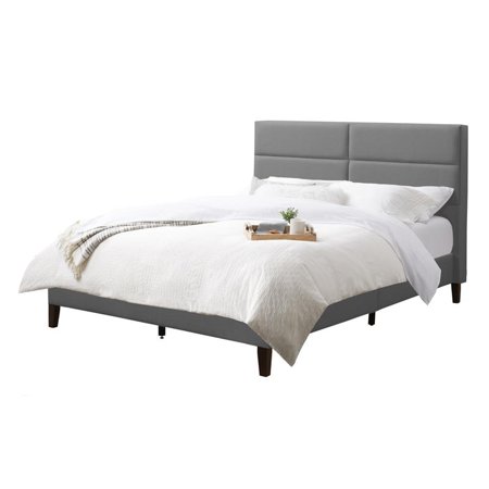 Atlin Designs Fabric Tufted Queen Bed in Light Gray