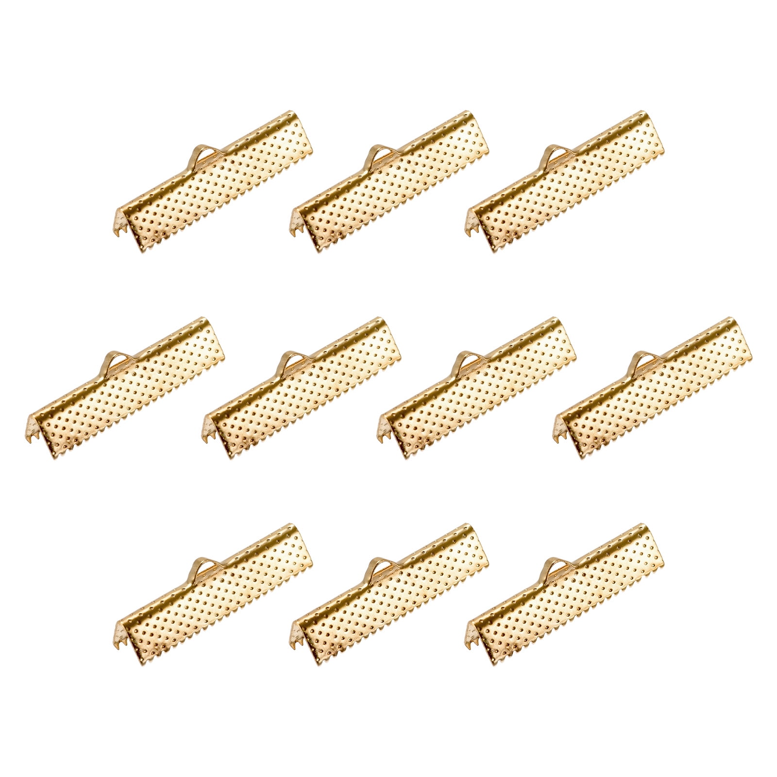 Uxcell Ribbon Crimp Clamp Ends, 30mm Bookmark Pinch Cord End Clasps for DIY Light Golden 200Pack