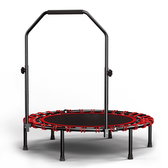 CZBZ 40" Fitness Rebounder Trampoline for Adults, Mini Exercise Trampoline with 3-Level Adjustable Handle Bar, Silent Bungee System, Foldable Indoor/ Outdoor Cardio Workout Springless Trampoline