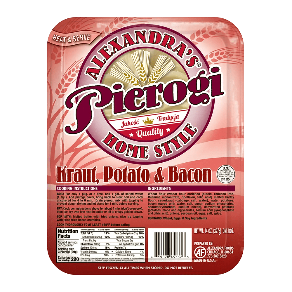 Alexandra's Kraut, Potato & Bacon Pierogis 14 oz., Pack of 6 (72 Pierogis total)