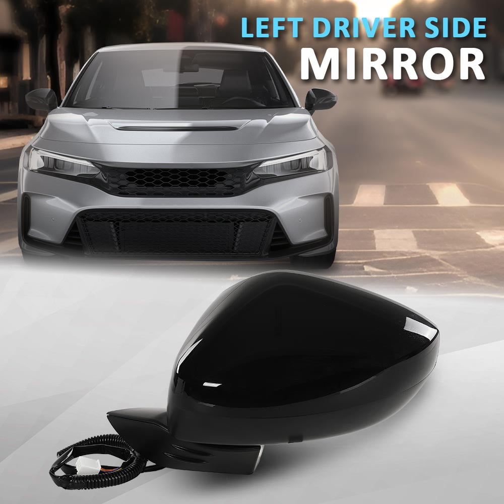 CROSSDESIGN Power Adjust Black Mirror Left Driver Side Fit for Honda Civic 2022-2023