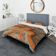 thumbnail image 1 of Designart 'Abstract Gilded Orange Waves' Geometric Bedding Set - Duvet Cover & Shams, 1 of 4