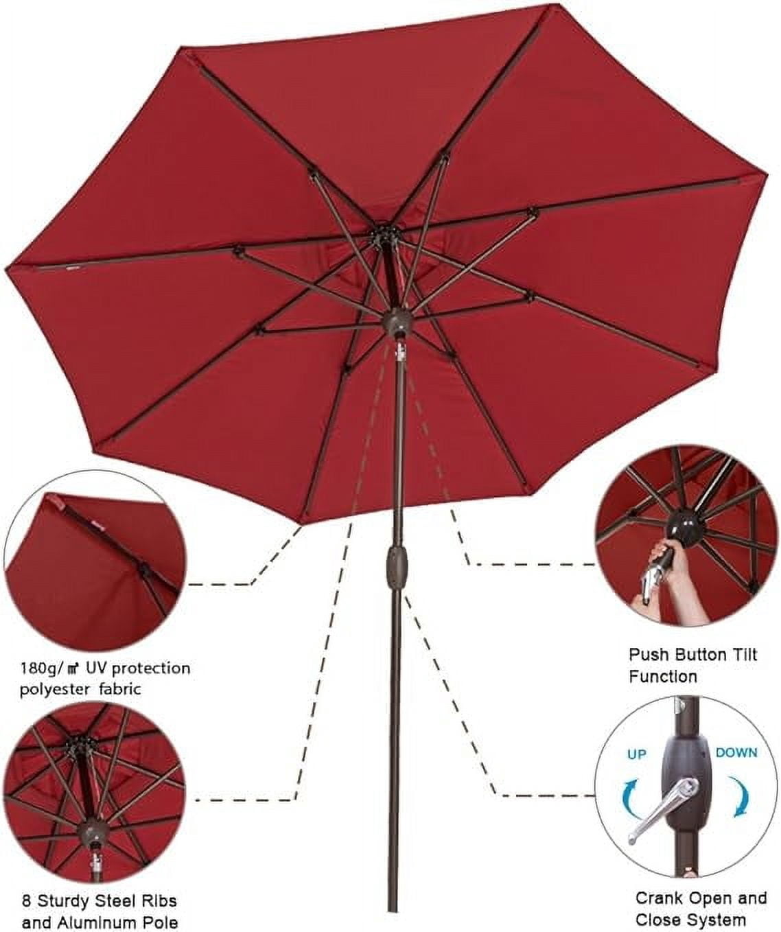 Abba Patio 9ft Apple-Shaped Heavy-Duty Outdoor Market Patio Umbrella w/ crank, 8 Ribs-Dark Red