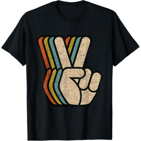 Vintage Graphic Tee ,Retro Peace Sign T-Shirt, Casual Tops for Men, Comfort Tee Shirt,Round neck ,Classic ,cotton ,black ,S-5XL