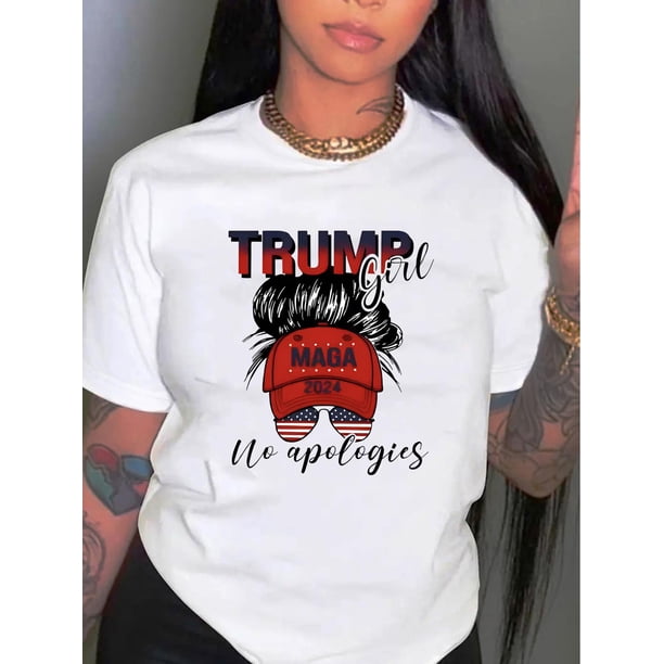 Camiseta de Mujer de Verano SuaveWomen's Patriotic American Flag Print T-Shirt - Casual Crew Neck, Short Sleeve, Stretchy Polyester Blend, Machine Washable - Perfect for Independence Day & Casual At
