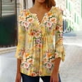 thumbnail image 2 of CYMMPU 3/4 Sleeve Blouses for Women Dressy Casual Button V Neck Flare Sleeve Flower Printed Summer Fashion Shirts Tunic Tops Loose Fit Spring Tops Empire Waist A Line T-Shirts Multicolor L, 2 of 5