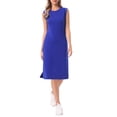 thumbnail image 2 of Cap Sleeve Work Dress for Women's Summer Midi Round Neck Casual Split Hem Dresses L Royal Blue, 2 of 6