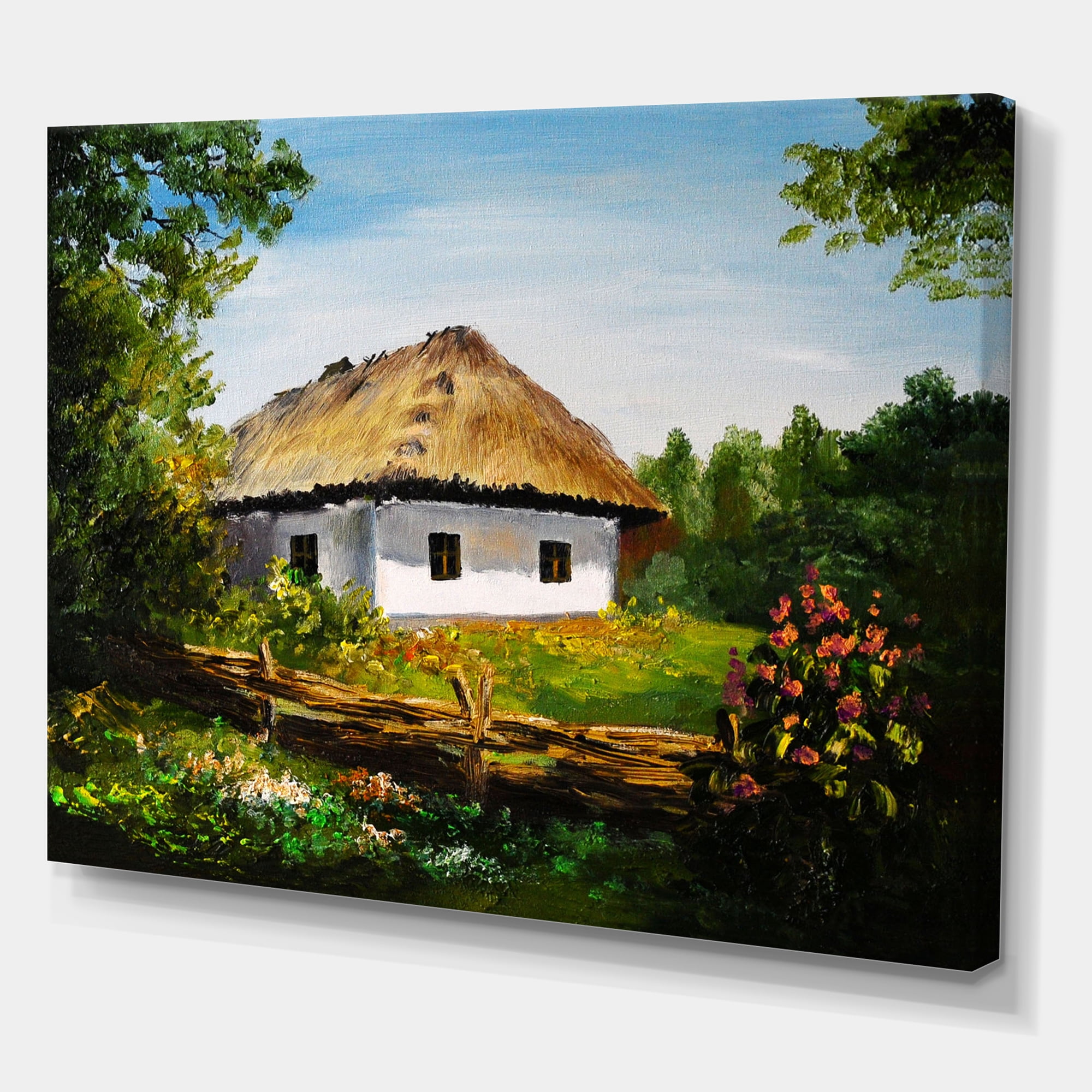 Traditional Cottage At Sunrise In Summer 8 in x 12 in Painting Canvas Art Print, by Designart