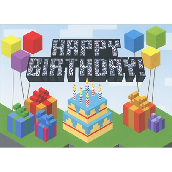 Paper House Productions Minecraft Cake, Gifts and Balloons Juvenile Birthday Card