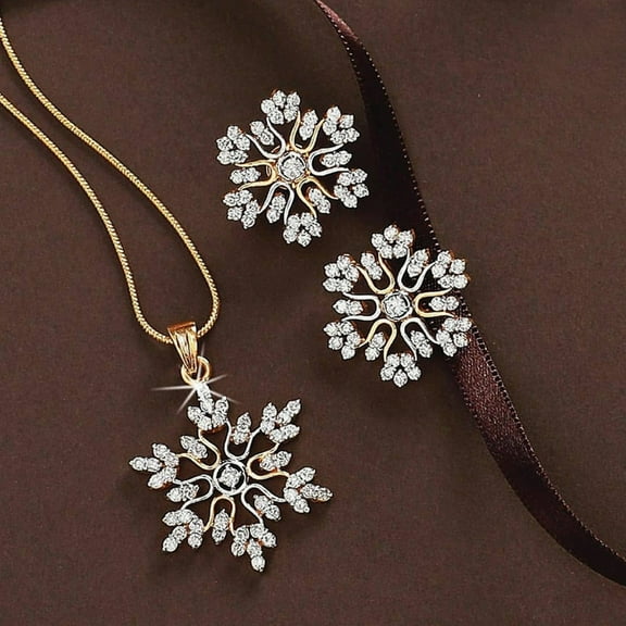 Hyasfey 1 Set Ear Studs Glitter Antiallergic Elegant Temperament Snowflake Shape Rhinestone Earrings Necklace Jewelry Accessory