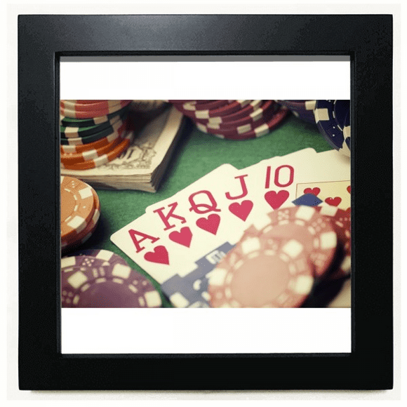 Hearts Flush Poker Gambling Photo Black Square Frame Picture Wall Tabletop