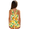 thumbnail image 2 of COEQINE Girls Tank Neck One Piece Swimsuit with Skirt & Liner, Sleeveless Wide Straps V-Back Summer Swim Dress for Swim Lessons & Water Play, Ages 10-11, Orange Leaf Floral, 2 of 8