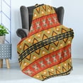 thumbnail image 4 of Abstract Soft Flannel Fleece Throw Blanket, Tribal Pattern Aztec Motifs with Zigzags Geometric Design Pattern, Cozy Plush for Indoor and Outdoor Use, 70" x 90", Fern Green Orange, by Ambesonne, 4 of 5