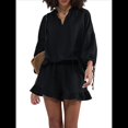thumbnail image 2 of Conjunto de Dos Piezas para Mujer: Top de Larga con Lazo y Bóxer con Volantes Conjunto Informal A Juego Negro S, 2 of 9