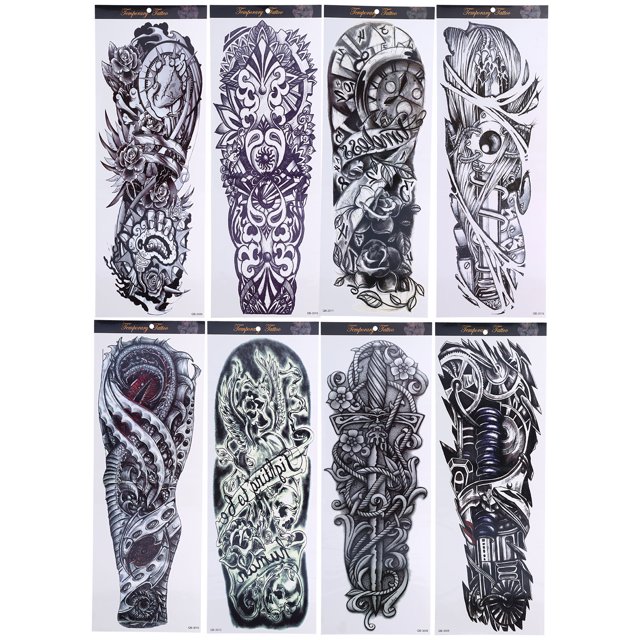 Etiqueta engomada temporal del tatuaje del brazo, 8 hojas del tatuaje del brazo Etiqueta engomada impermeable del tatuaje del brazo Etiqueta engomada del tatuaje temporal hecha a mano con cuidado