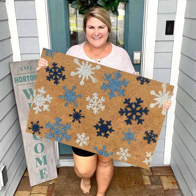Festive Snowflake Holiday Doormat for Front Entryway Seasonal Welcome Mat with Character Design Ideal Indoor Outdoor Use