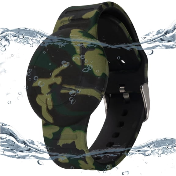 Waterproof AirTag Bracelet, Apple Air Tag Hidden Printed Wristband, Silicone AirTag Bracket GPS Tracker Protective Cover, Safe Loss Protection (Black)