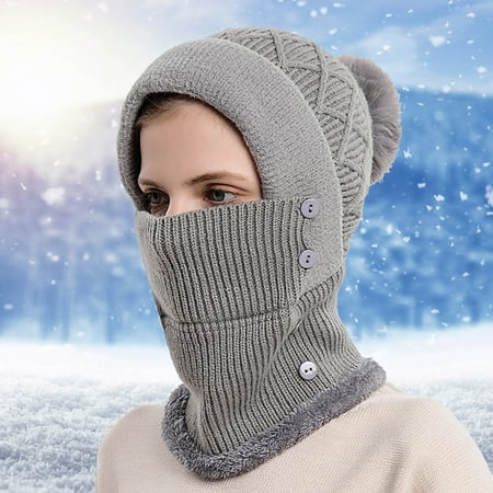 

MRULIC hats for women Integrated ColdProof Outdoor ColdProof Headgear Riding Winter Ski Hood Warm Cap Bib Face Women Hats Grey + One size