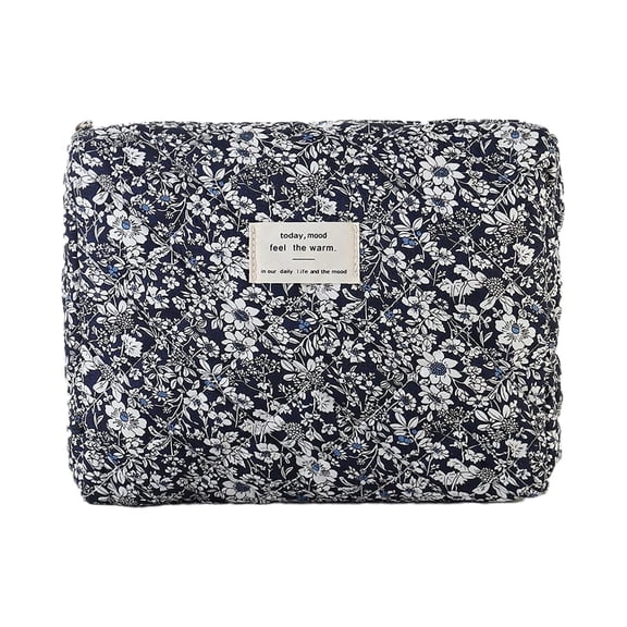 Large Travel Cosmetic Bag Quilted Makeup Organizer Cute Flower Wash Bag for Women and Girls