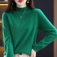 thumbnail image 1 of Suéter de lana para mujer, otoño e invierno, suéter de cuello alto medio sin costuras, camisa de punto con parte inferior, 1 of 6