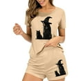 thumbnail image 7 of FDGIU Women's Halloween Pajama Set 2025 - Spooky Graphic Print 2-Piece Lounge Wear, Cute Short Sleeve Top & Elastic Waist Shorts, Soft Lightweight Sleepwear, 7 of 7
