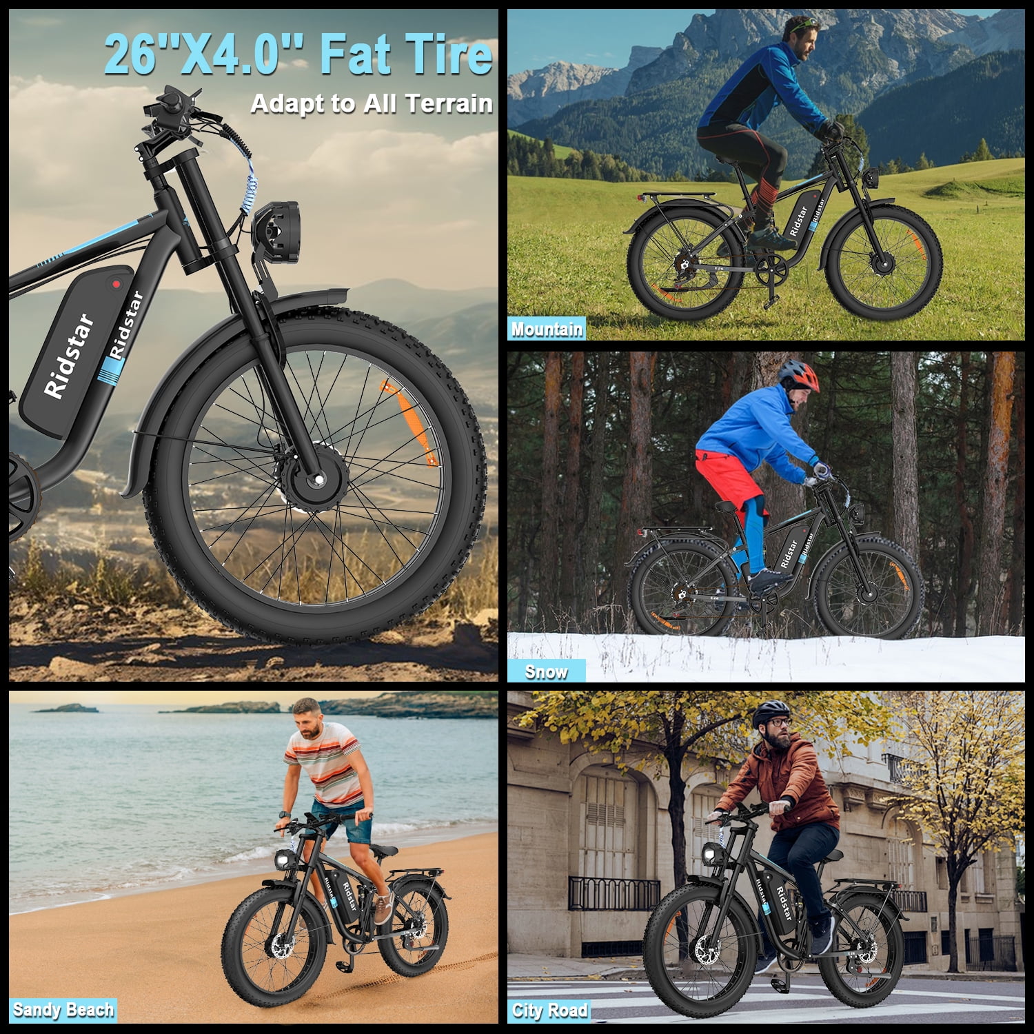 Electric Bike for Adults Ridstar, PEAK 3000W Dual Motor 31mph Mountain Bike,48V 23Ah Battery Ebike,26" Fat Tire 7 speed Full Suspension Electric Bicycle UL2849