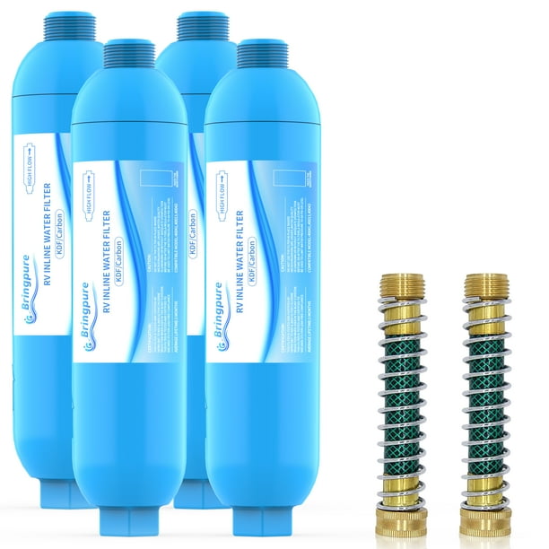 RV Inline Water Filter with Flexible Hose Protector(KDF), Dedicated for