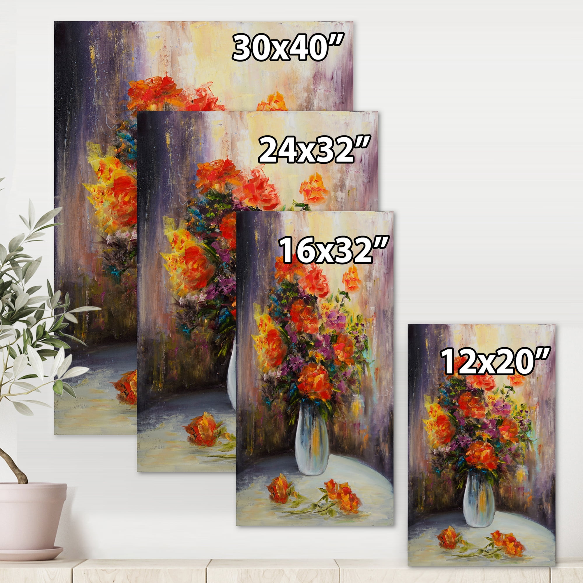 Designart ' Still Life Bouquet With Yellow and Red Flowers ' Traditional Canvas Wall Art Print