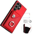 thumbnail image 4 of Wallet Case Compatible for Samsung Galaxy S24 Ultra with Card Holder, Rotation Finger Ring Kickstand Card Slots Case, Classic PU Leather Shockproof Magnetic Button Cover for Galaxy S24 Ultra, Red, 4 of 7