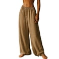 thumbnail image 2 of Delayuji Women's Cotton Linen Pants Wide Leg Pant Straight Leg Fashion Elastic Waist Comfortable Quick Drying Soft Non Stretchy Streetwear, 2 of 5