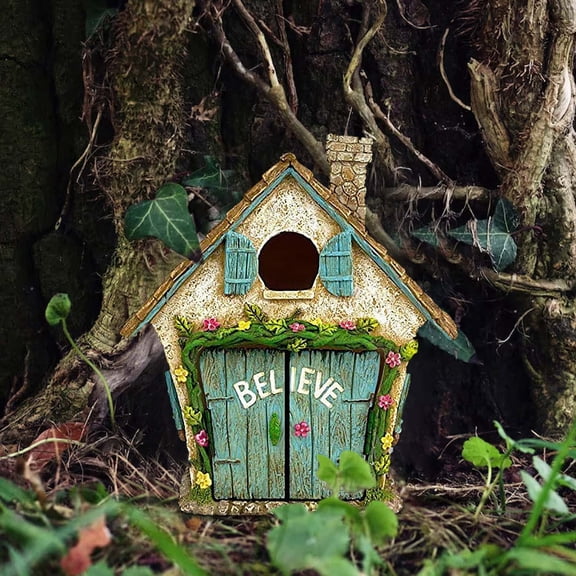 Blukids Fairy Garden Door Accessories for Trees Miniature Fairy Doors Wall 3D Wooden Door Ornaments Art Sculpture Decoration DIY Fairies Door Indoor/Outdoor Mystical Door for Tree Trunk(A)
