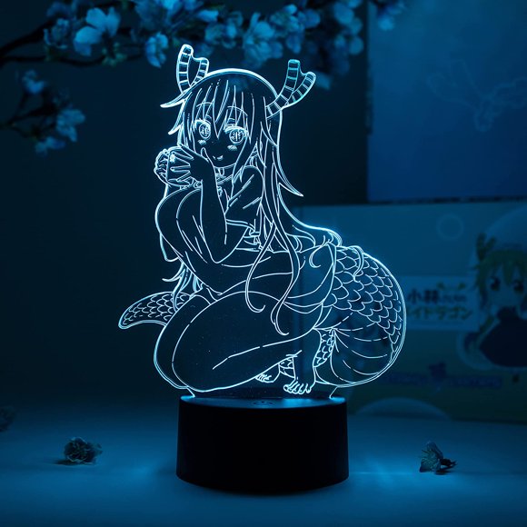 Tohru Sitting Otaku Lamp – Miss Kobayashi's Dragon Maid – Anime Lamp Figure Night Light, 16 Color RGB LED – Remote, 3D Anime Room Décor Gift for