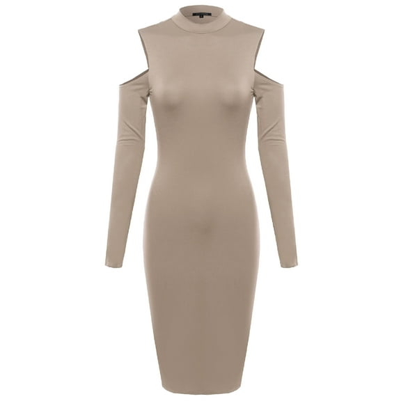 FashionOutfit Women's Solid Cold Shoulder Mock Neck Mini Dress
