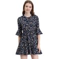 thumbnail image 1 of Unique Bargains Femmes Cloche Florale Manches 3/4 Cravate Cou Robes à Volants, 1 of 6
