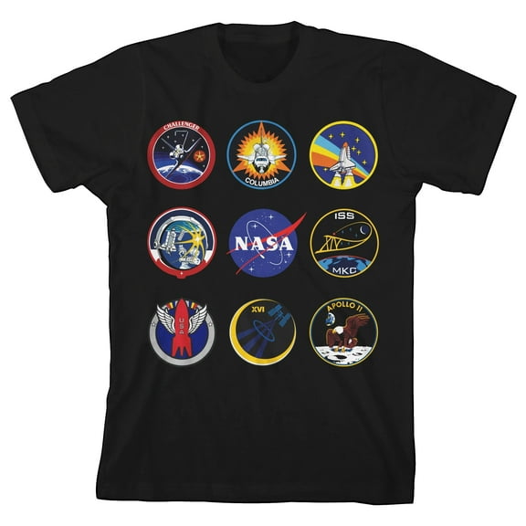 NASA Space Patches Youth Boys Black Graphic Print T-Shirt-Medium