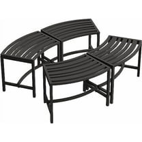 Heavy Duty Curved Fire Pit Bench Set of 4, Metal Outside Seating, Outdoor Steel Backless Benches for Garden, , Porch, Backyard, Plant Stand