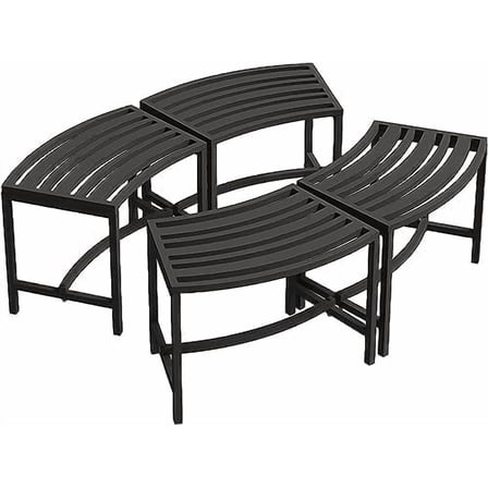 Heavy Duty Curved Fire Pit Bench Set of 4, Metal Outside Seating, Outdoor Steel Backless Benches for Garden, , Porch, Backyard, Plant Stand