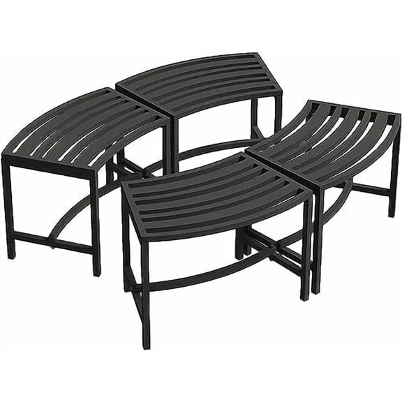 Heavy Duty Curved Fire Pit Bench Set of 4, Metal Outside Seating, Outdoor Steel Backless Benches for Garden, , Porch, Backyard, Plant Stand
