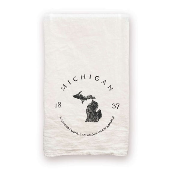 Michigan Home State Badge and Motto 100% Cotton Decorative Tea Towel Flour Sack Housewarming Gift