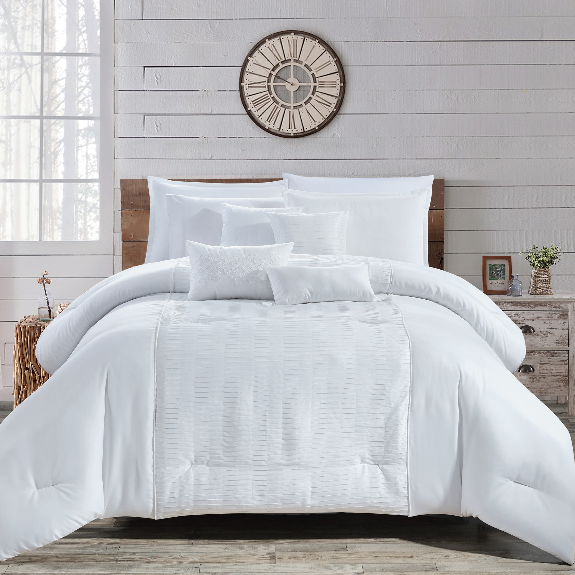 Hgmart Bedding Comforter Set Bed In A Bag 7 Piece Luxury Microfiber Bedding Sets Oversized Bedroom Comforters King Cal King Size White Walmart Com Walmart Com
